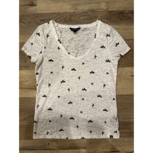 Rock & Republic Womens White Motorcycle Rose Print V Neck T Shirt Size M